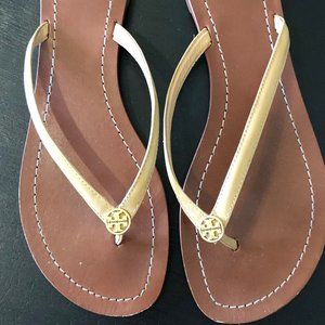 Tory Burch Terra Thong Flip Flops Tan Leather